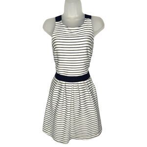 Candie’s Spriped Halter Neck Fit & Flare Criss Cross Back Dress Size Lar…